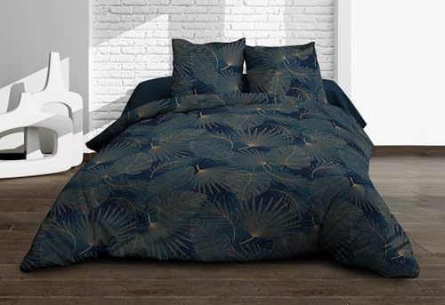 Housse de Couette 220x240 + 2 taies - Pur Coton 57 Fils - Olinda Bleu