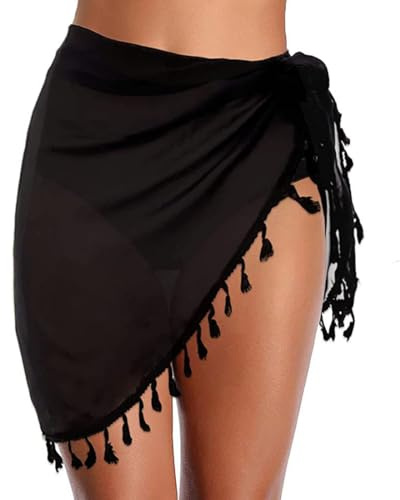 AOWVUTS Sarong Pareo da Spiaggia Donna Pareo Mare Gonna da Spiaggia con Frange Bikini Coprire Spiaggia Wrap Copricostume Corto del Chiffon Mezzo Beach Cover Up per Vacanza Party Beachwear Pool Estate