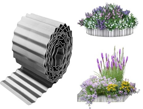 Bordure de jardin en métal galvanisé flexible pour parterres de fleurs surélevés, bordures d'arbres, robustes et longues pour bordures de pelouse, 15,2 x 10,1 m (argenté)