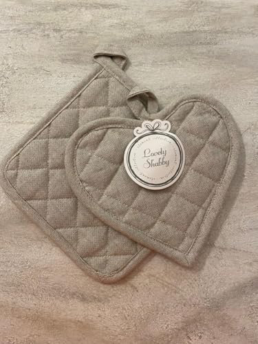 Lovely Shabby Presine da Cucina Trapuntate, Set di 2, a Forma di Cuore (Verde Bosco)