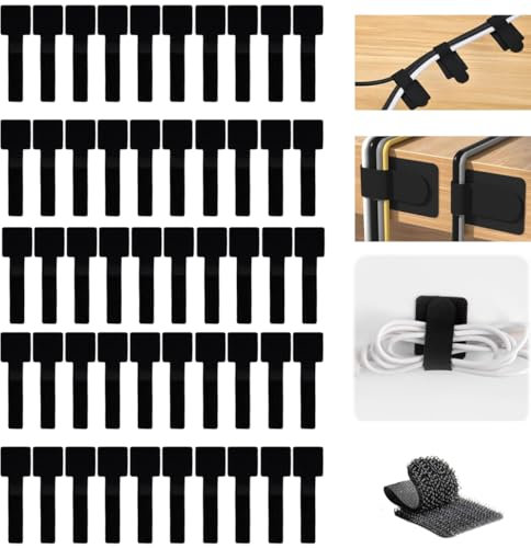 50 Piezas Reutilizables Correas Gestión Cables, Bridas Adhesivas Cable con Adhesivo Fuerte, Nailon Sujeta Cables Adhesivo, Pegue Velcro de Vrida para Cables, para Electrónica, Hogar y Oficina