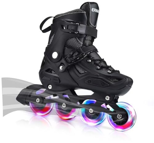 ERNAN Inline Skates,Adjustable Light up Kids Inline Skates for Boys and Girls,Roller skates for Kids Youth, Beginner(BLACK, S)