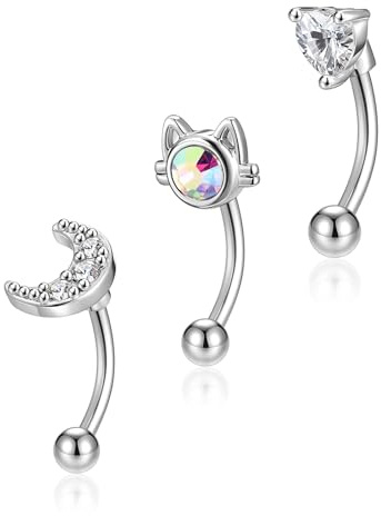 JOVIVI 5 barras curvadas para cejas, labret verticales, para labio, roook, daith, hélice, joyería de piercing de acero inoxidable quirúrgico con circonita cúbica para mujer, 16G,Barbell length:5/16