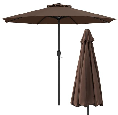 KOMFOTTEU φ260/360 cm ombrellone con manovella, ombrellone da terrazza ventilato, 8 montanti, per giardino, spiaggia, piscina, marrone