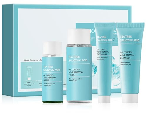 Tea Tree Skincare Set - Sali/ cylic Acne Removal Skin Care Set with Face Wash, Toner, Serum & Cream - Travel Skincare Gift Set for Teen Girls - Oily Skin Care Sets & Kits for Acne Prone Skin