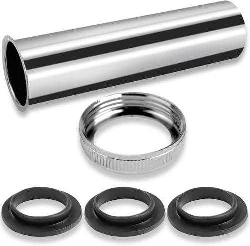 120mm Brass Extension Tube for Trap G1-1/4 Inch, Universal Siphon Immersion Pipe, Bathroom Sink Waste Trap, Siphon Immersion Pipe, for Bathroom Under Sink,Chrome, with 2 Pcs Rubber Sealing Discs