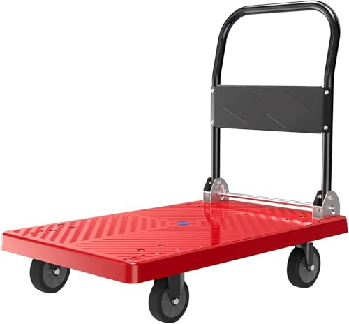 Heavy Duty Foldable Flatbed Hand Truck - 4-Wheel Portable Trolley for Easy Luggage & Parcel Transport, Durable Plastic Platform, Ideal for Movers & Delivery Services