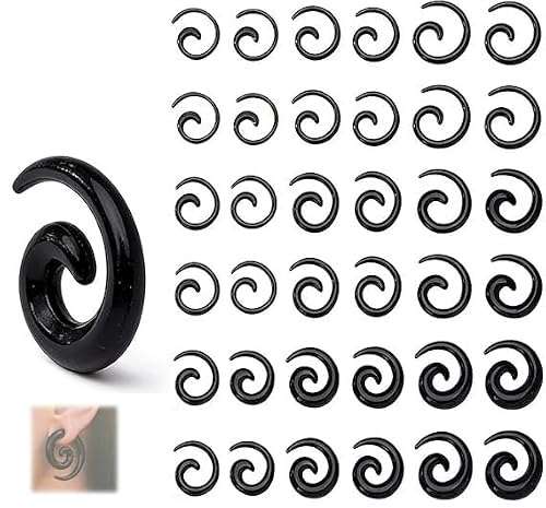 Nevoluxer 36 Stück Ear Gauges Stretching Kit Silikon Großes, spiralförmiges Schnecken-Ohr Dehnungsset Dehnschnecke Ohr Erweiterungs für Ohrlochstechen（Schwarz）