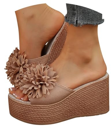Kilklack sandaler dam, kilsandaletter dam, platå, sommarsandaler med blommor, slip-on, utomhussandaler, Chunky fritidssandaler, espadriller sandaler, lätta strandsandaler