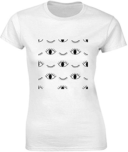 Many Eyes Blinking Pattern Damen T-Shirt bnft Gr. Large, weiß
