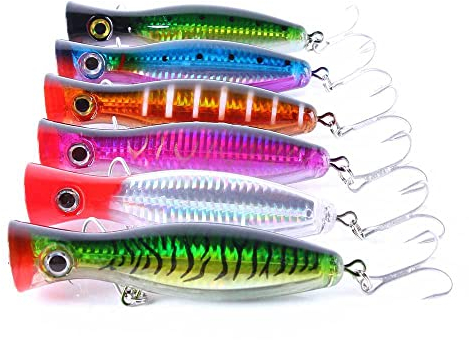 GudGmtoy 6 Stück schwimmende Köder große Popper Köder Topwater Angelköder Salzwasser Angeln künstliche Harte Kunstköder Barsch Thunfisch Popper Köder für Seabass, Hecht, Barsch, 13 cm