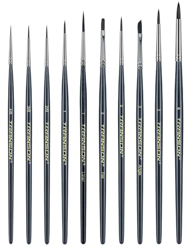 Transon 10pcs Small Detail Miniature Model Painting Brush Set for Acrylic Watercolor Gouache Ink Tempera and Body Painting