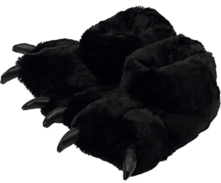 Aopuro Women Plush Animal Paw Slippers Funny Novelty Bear Claw Slippers Cozy Furry Warm Memory Foam Slippers Gifts for Halloween Christmas(Black L)