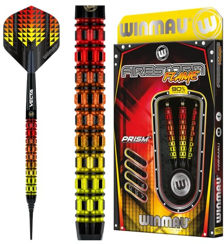 WINMAU Firestorm Flame 18 Gramm Barrel / 20 Gramm Gesamtgewicht Professionelles Wolfram-Dart-Set mit Flights und Schäften (Shafts)
