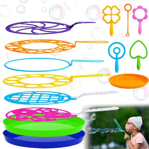 14 Pezzi Bolle di Sapone Set,Bacchette per Bolle in Plastica Colorata, Bacchetta A Bolle Bambini,Bolle di Sapone Bacchetta,Kit Bolle di Sapone Giganti per Bambini con Vassoio, per Estive All'aperto