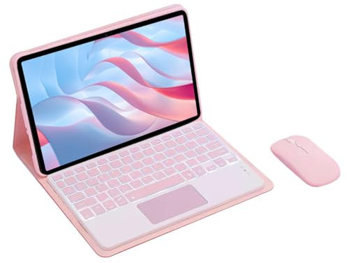 Keyboard Case for Honor Pad X9 11,5 Inch 2023, 7 Color Backlit Bluetooth Keyboard with Touchpad, Soft TPU Back Cover, Bluetooth Mouse,Pink