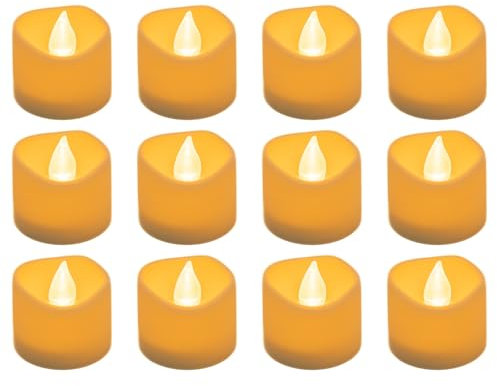 WUNDERHAUS 12 x Battery Tea Lights, Realistic LED Candles with Flickering Effect, Warm White, Ideal Halloween, Christmas & Wedding Decorations, Safe & Flameless, Battery Operated (Included) Pack of 12