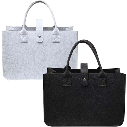HENGBIRD 2 Pezzi Borsa per Legna da Ardere in Feltro, Borse per Spesa Cesto per Legno Pieghevole Portalegna da interno per Camino per Shopper Portariviste da Terra Giornale Vestiti Giocattoli