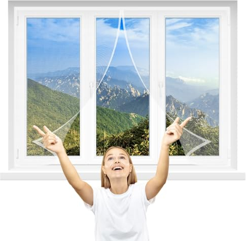 Fliegengitter Fenster 100x50cm Weiß Insektenschutz ohne Bohren mit Alurahmen Spannrahmen Mückenschutz Mückengitter kein Bohren oder Schrauben