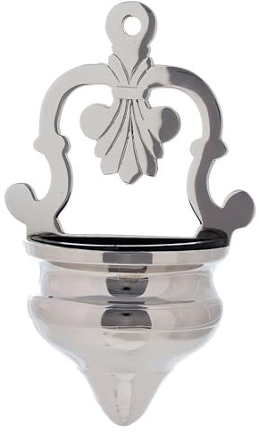 Verzierter Weihwasserkessel aus vernickeltem Messing, 17 cm