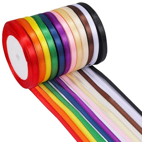 ihaspoko 12 Satinband Geschenkband Schleifenband 6mm x 22m - Polyester Dekoband in 12 Farben für Hochzeitsdekoration, Geschenkverpackung, DIY Basteln, Weihnachten, Ostern