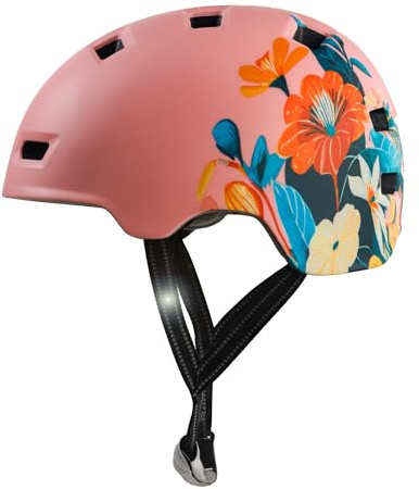 Crazy Safety Rampage Fleur Rose | Casque pour vélo, Skateboard, Rollers et BMX | Casque de vélo pour Hommes, Femmes et Enfants | M (54-57cm) | Casque Ajustable pour skateurs et Cyclistes