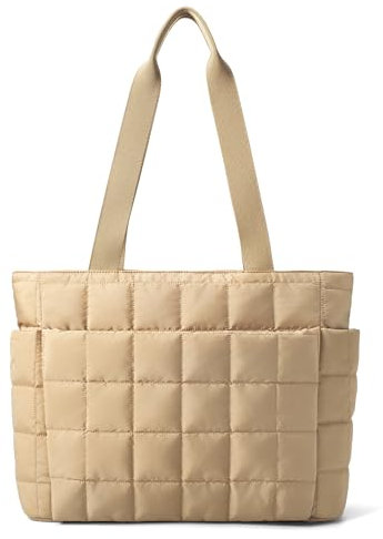 befen Puffer Handtasche Damen Groß Shopper Tasche Tragbare 15.6 Laptop Tote Bag Sporttasche Reisetasche Mit Reißverschluss Trolley-Abdeckung für Arbeit, Reisen, Fitness (Khaki)