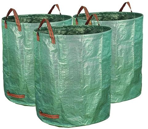 Sacchetto della spazzatura da giardino, 3 × 272 l, grande capacità, sacchetto autoportante e pieghevole, realizzato in robusto tessuto di polipropilene impermeabile (PP) per sacchetti da giardino