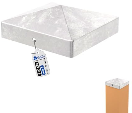 GeZu Impex Cappuccio Post 101 x 101 mm Zincato a Caldo Set di 8 Piramide Post Quadrati Tappi Superiori in Metallo per Recinzione