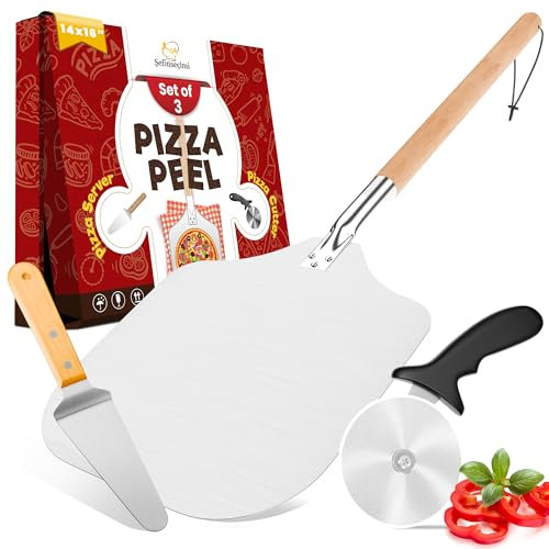 SEFINSECIMI Pelle à pizza, vis unie, 35,6 x 40,6 cm, coupe-pizza à main, pelle à fromage avec manche en bois
