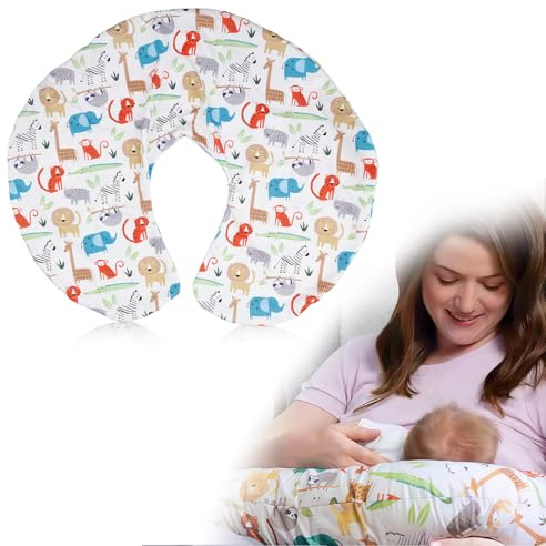 LEKEFETO Cojín de lactancia pequeño, funda de cojín de lactancia, en forma de U, cojín de lactancia para bebé para lactancia y alimentación con biberón – 43 x 36 x 12 cm, solo funda de almohada