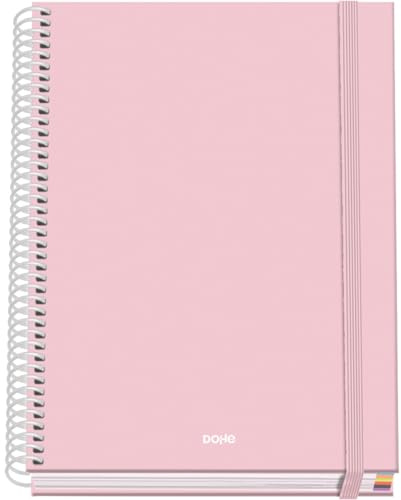 Dohe - Cuaderno A5 Cuadriculado - 100 Hojas Grosor 90 gr/m², Tamaño 16,2x21 cm, Tapa Dura, Cierre Anillas y Goma Elástica, Cuadrícula 5 mm, Material Escolar - SERENITY Rosa