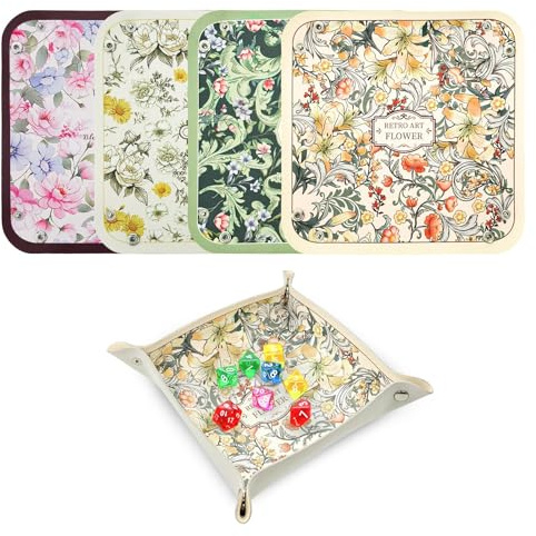 LELE LIFE Lot de 4 plateaux à dés pour rouler, boîte à dés pliable vintage en cuir synthétique, support de rangement pour accessoires DND