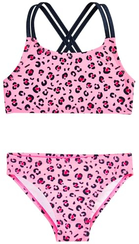 Playshoes flickors Zweiteiler bikinitopp, rosa allover leo, 122–128 cm