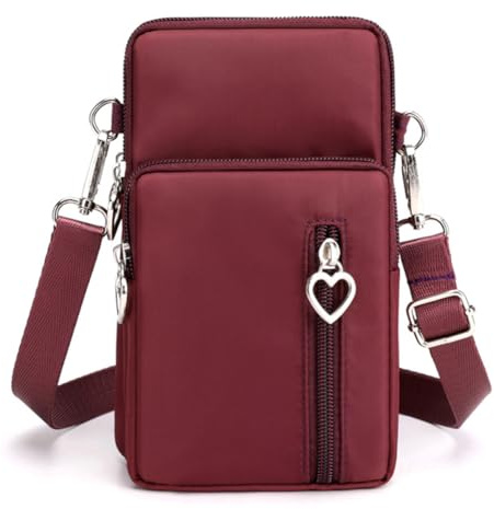 JANKS Petit sac à bandoulière pour femme, multi-poches zippées, porte-monnaie en nylon avec porte-cartes de crédit avec dragonne amovible