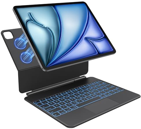 TECURS Keyboard Case for iPad Air 13-inch(M2/M3/M4.2024/2025/2026) & iPad Pro 12.9-inch (3th/4th/5th/6th Gen) Magic Keyboard Wireless, Rechargeable with Multi-Touch Trackpad, Easy-Set Stand, Black