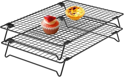 GWCYMYD 2 stycken stapelbara kylgaller 34 x 24 x 5,7 cm kylgaller med vikbara ben nonstick kakgaller rektangulärt för bakning grillning, torkning, kylning