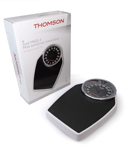 THOMSON Trad Mass 2 – Pèse-Personne Mécanique sans Pile - Grand Cadran Lisible 17cm - Plateau Antidérapant - Portée jusqu'à 160 kg – Noir