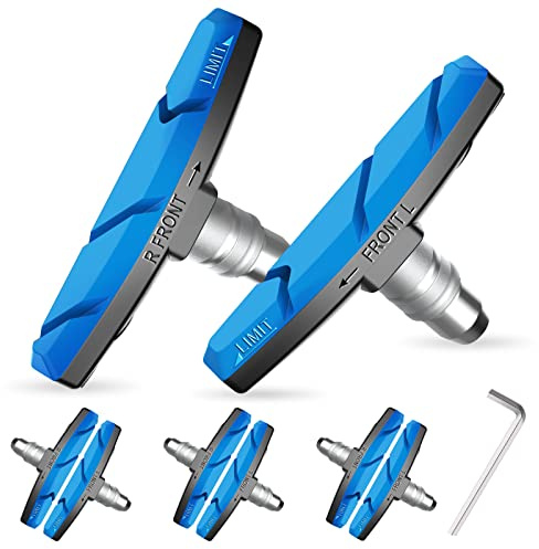 Alritz Bike Brake Pads Set, 6 PCS Road Mountain Bicycle V-Brake Blocks Shoes with Free Hex Wrench & Shims, No Noise No Skid, 70mm, for Front and Back Wheel(Blue)