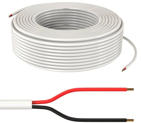 Lumonic 2x0,34mm² LED Línea de Control Blanco 5m | Cable Flexible de 2 Conductores Revestido | LiYY Extensión, Cable de alimentación, Línea de alimentación LED, Cable de Control