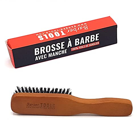 Spazzola per barba e baffi con manico. 100% setole di cinghiale. Ideale per l'uso di olio, balsamo e tutti i prodotti per la cura della barba (18,50X3,60X2,80cm). ✮ BARBER TOOLS ✮