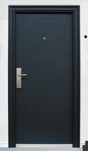 Porta Blindata 90x197 Con Maniglia In Acciaio Inox Spioncino Anta Giunzioni E Protezioni Portone Blindato Grigio Opaco P8 (Apertura interna sinistra)