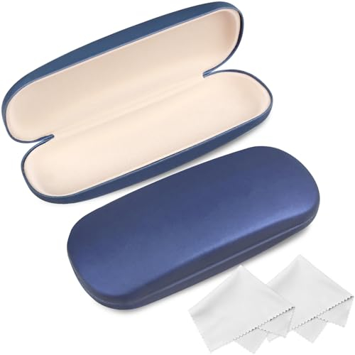 Joyberg 2 Pack Glasses Case, Eyeglass Case with Cleaning Cloth, Glasses Case Hard Shell Fits Most Glasses(Blue)