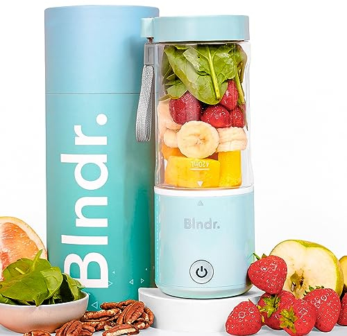 Blndr | Portable, Rechargeable Blender & Smoothie Maker | 420ml Capacity, 6 Stainless Steel Blades, 4000mAH Battery (Aqua Blue)