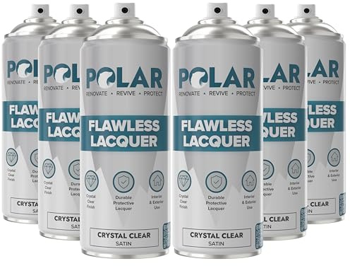 Polar Clear Satin Flawless Lacquer Spray - 6 x 13.5 Fl Oz - Clear Coat Spray Paint - Non-Yellowing & Scratch Resistant - Interior & Exterior Surfaces for Wood, Metal, Plastics, Glass & Ceramics