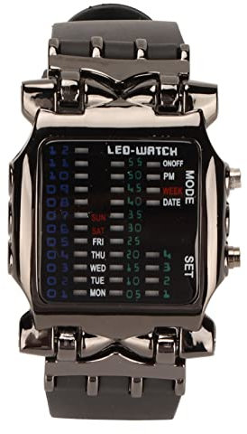 Fockety Binäre Uhr, Krabbenform, Bunte LED Uhr, Coole Digitaluhr, wasserdichte Armbanduhr für Herren, Klassisch, Kreativ, Modisch, Schwarz Plattiert, Elektronische Uhr für