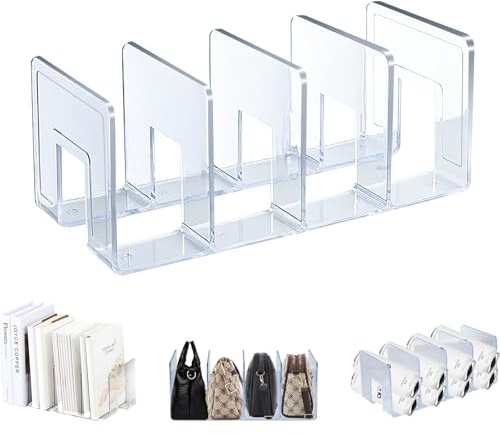 Elezeal Serre-livres pour étagères avec 4 fentes en acrylique - Organisateur de bureau - Étagère d'archivage antidérapante - Support de cuisine pour livres, CD, étagères, bureau