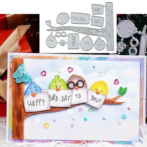 Fåglar i trädet metall stansar för korttillverkning, trädbricka kortskärning schabloner gör-det-själv scrapbooking album dekorativ prägling papper kort prägling hantverk