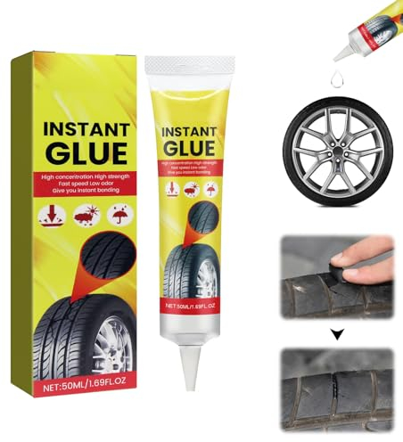 HASAIKA® Colle Pneu Voiture, Colle Reparation Pneu, colle caoutchouc tout usage pour réparer les trous et les fissures dans les pneus de vélo/voiture/motocyclette, 50ml