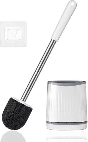 HiWODO Klobürste Schwarz,WC Bürste,Toilettenbürste Schwarz Inklusive 2 Flexibler Bürstenköpfe,Langer Stiel Klobürste Silikon mit Stehend Klobürstenhalter,WC Bürstengarnitur für Badezimmer (Weiß)